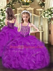 Sleeveless Lace Up Floor Length Beading and Ruffles Girls Pageant Dresses