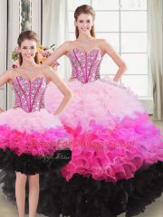 Multi-color Lace Up Sweetheart Beading and Ruffles 15th Birthday Dress Organza Sleeveless