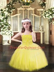 Unique Tulle Sleeveless Floor Length Pageant Dress and Beading