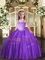 Lavender Sleeveless Appliques Floor Length Kids Pageant Dress