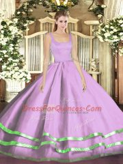 Sleeveless Tulle Floor Length Zipper Quinceanera Dresses in Lavender with Ruffled Layers