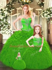 Hot Selling Floor Length Green Sweet 16 Quinceanera Dress Tulle Sleeveless Beading and Ruffles