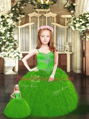Hot Selling Floor Length Green Sweet 16 Quinceanera Dress Tulle Sleeveless Beading and Ruffles