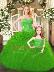Hot Selling Floor Length Green Sweet 16 Quinceanera Dress Tulle Sleeveless Beading and Ruffles