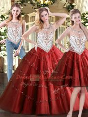 High Quality Wine Red Quinceanera Gowns Military Ball and Sweet 16 and Quinceanera with Beading Scoop Sleeveless Zipper