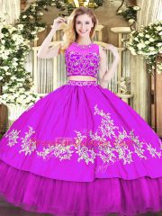 Purple Sleeveless Floor Length Beading and Appliques Zipper Sweet 16 Quinceanera Dress
