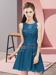 Edgy Teal Chiffon Zipper Scoop Sleeveless Mini Length Quinceanera Dama Dress Appliques