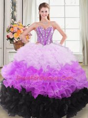 Multi-color Organza Lace Up Sweetheart Sleeveless Floor Length Vestidos de Quinceanera Beading and Ruffles