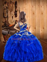 Organza Straps Sleeveless Lace Up Embroidery and Ruffles Kids Pageant Dress in Orange