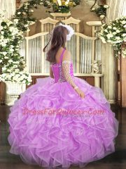 Rose Pink Sleeveless Beading and Ruffles Floor Length Pageant Dress