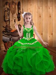 Perfect Organza Sleeveless Floor Length Pageant Gowns and Embroidery and Ruffles