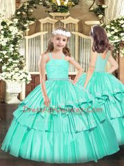 Elegant Ball Gowns Pageant Gowns For Girls Turquoise Straps Organza Sleeveless Floor Length Zipper