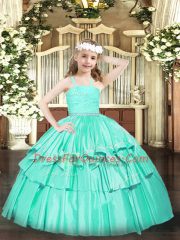 Elegant Ball Gowns Pageant Gowns For Girls Turquoise Straps Organza Sleeveless Floor Length Zipper