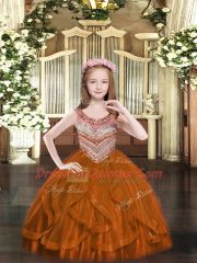 Scoop Sleeveless Lace Up Little Girl Pageant Gowns Rust Red Tulle