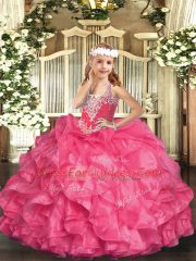 Admirable V-neck Sleeveless Organza Kids Pageant Dress Beading and Ruffles Lace Up