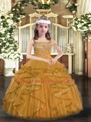 Inexpensive Sleeveless Beading and Ruffles Lace Up Kids Pageant Dress