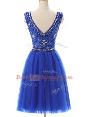 Hot Pink Empire Bateau Sleeveless Tulle Mini Length Zipper Beading Prom Evening Gown