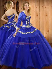 Vintage Blue Quinceanera Dresses Military Ball and Sweet 16 and Quinceanera with Ruffles Sweetheart Sleeveless Lace Up