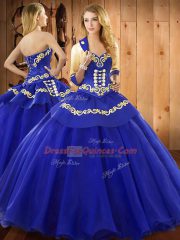 Vintage Blue Quinceanera Dresses Military Ball and Sweet 16 and Quinceanera with Ruffles Sweetheart Sleeveless Lace Up