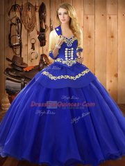 Vintage Blue Quinceanera Dresses Military Ball and Sweet 16 and Quinceanera with Ruffles Sweetheart Sleeveless Lace Up