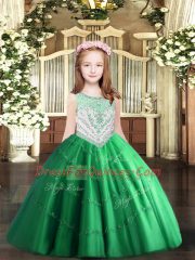 Hot Selling Green Scoop Neckline Beading and Appliques Pageant Dress for Womens Sleeveless Zipper