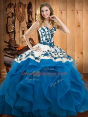 Baby Blue Sweet 16 Dresses Military Ball and Sweet 16 and Quinceanera with Embroidery and Ruffles Sweetheart Sleeveless Lace Up