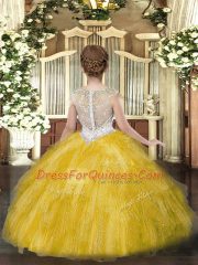 Eye-catching Sleeveless Floor Length Beading and Ruffles Zipper Pageant Gowns For Girls with Fuchsia