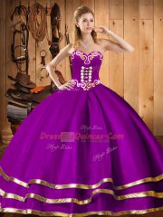 Decent Sleeveless Organza Floor Length Lace Up Sweet 16 Dresses in Purple with Embroidery