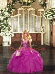 Modern Fuchsia Quinceanera Dress Military Ball and Sweet 16 and Quinceanera with Beading and Ruffles Straps Sleeveless Lace Up