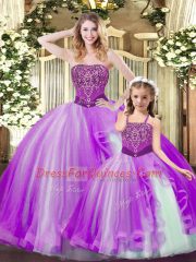 High Class Strapless Sleeveless Organza Quinceanera Gowns Beading and Ruffles Lace Up