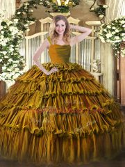 Attractive Straps Sleeveless Zipper Ball Gown Prom Dress Brown Organza