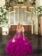 Customized Sleeveless Lace Up Floor Length Beading and Ruffles Sweet 16 Dress