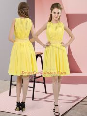 Scoop Sleeveless Dama Dress Knee Length Sequins Yellow Chiffon