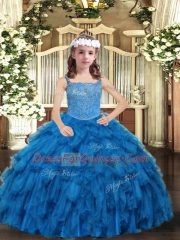 Sleeveless Lace Up Floor Length Beading and Ruffles Girls Pageant Dresses