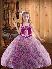 Great Ball Gowns Child Pageant Dress Multi-color Straps Fabric With Rolling Flowers Sleeveless Floor Length Lace Up