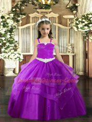 Floor Length Ball Gowns Sleeveless Purple Little Girl Pageant Dress Lace Up