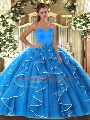 Ball Gowns 15th Birthday Dress Baby Blue Sweetheart Organza Sleeveless Floor Length Lace Up