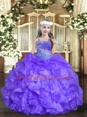 Floor Length Lavender Kids Pageant Dress Straps Sleeveless Lace Up