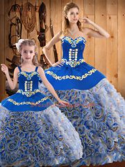 Sweetheart Sleeveless Sweet 16 Dresses Sweep Train Embroidery Multi-color Fabric With Rolling Flowers