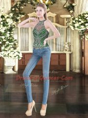 Floor Length Dark Green 15 Quinceanera Dress High-neck Sleeveless Lace Up