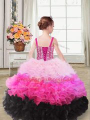 Multi-color Kids Pageant Dress Sweet 16 and Quinceanera with Beading and Ruffles Straps Sleeveless Lace Up