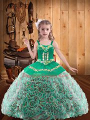New Arrival Ball Gowns Kids Pageant Dress Multi-color Straps Fabric With Rolling Flowers Sleeveless Floor Length Lace Up