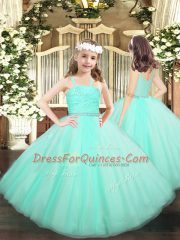 Comfortable Apple Green Sleeveless Floor Length Beading and Lace Lace Up Quinceanera Gown