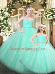 Comfortable Apple Green Sleeveless Floor Length Beading and Lace Lace Up Quinceanera Gown