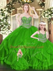 Ball Gowns Quinceanera Dresses Green Sweetheart Organza Sleeveless Floor Length Zipper