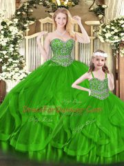 Ball Gowns Quinceanera Dresses Green Sweetheart Organza Sleeveless Floor Length Zipper