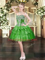 Green Lace Up Quinceanera Gown Beading and Ruffled Layers Sleeveless Floor Length