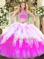 Multi-color Sleeveless Floor Length Beading and Ruffles Backless Sweet 16 Quinceanera Dress