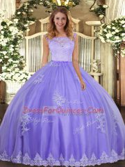 New Style Floor Length Lavender Sweet 16 Quinceanera Dress Scoop Sleeveless Clasp Handle