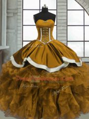 Perfect Yellow Ball Gowns Beading and Ruffles Sweet 16 Dresses Lace Up Organza Sleeveless Floor Length